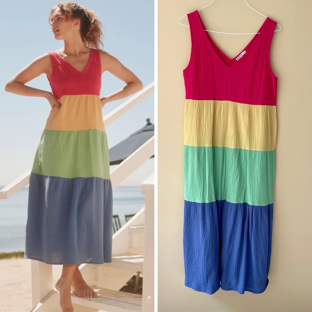 Marine Layer Colorblock Maxi Dress - Red, Yellow, Green, Blue